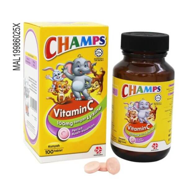 Champs Vitamin C 100mg Plus Lysine Chewable Tablet Fruity Flavour 100s
